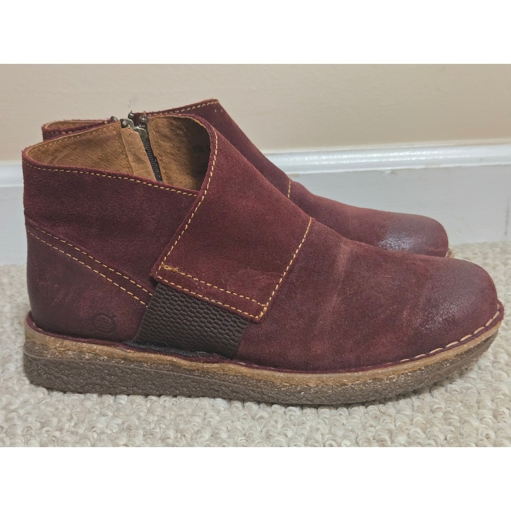 Born Tora Ankle Boots Womens 8 Dark Red Distressed Suede Leather NWOT - Picture 2 of 8